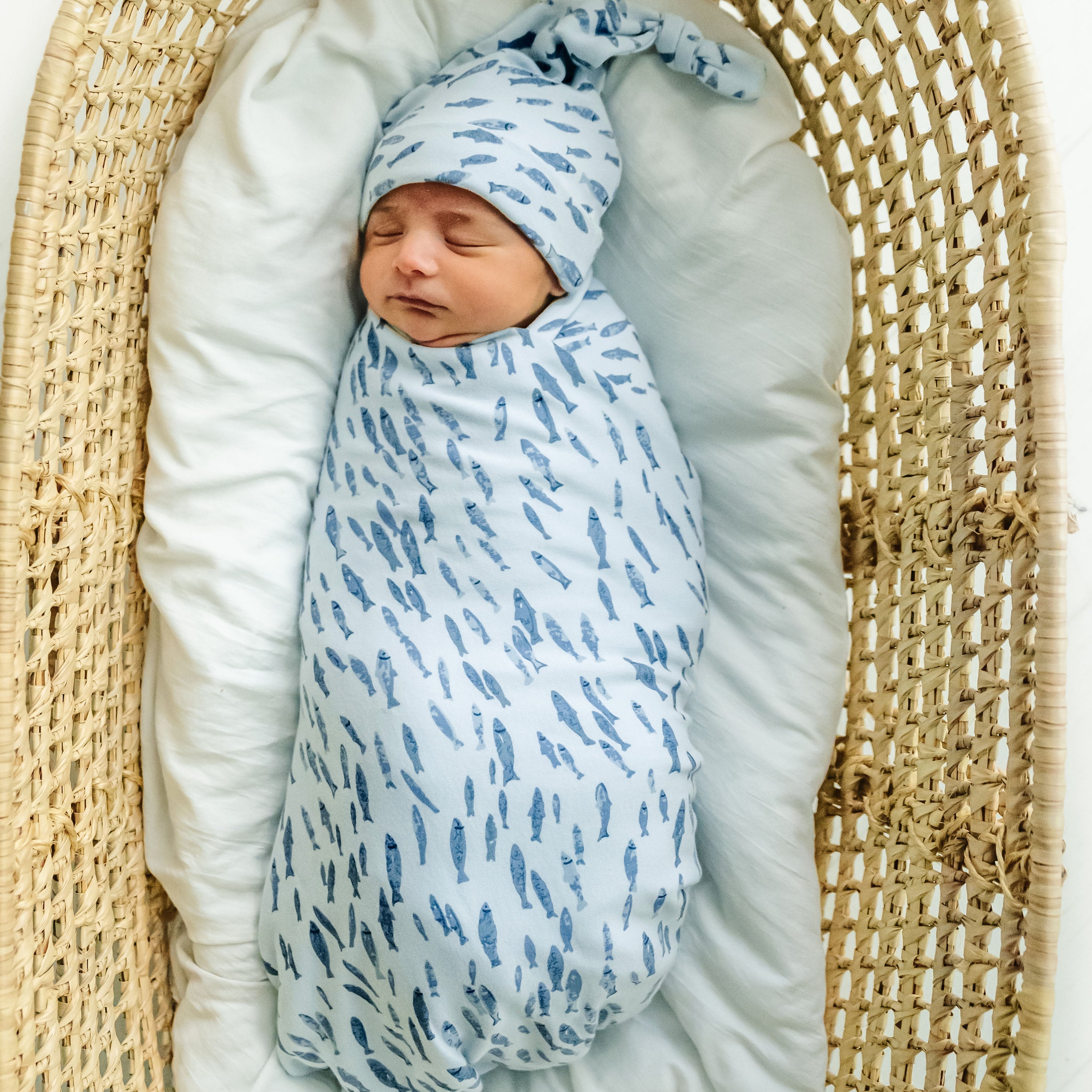 Organic Baby Swaddle Blanket & Hat - Minnow Makemake Organics   