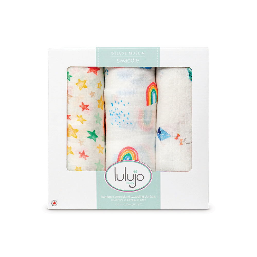 Silky Soft Bamboo Swaddles 3 Pack Lulujo High in the Sky  