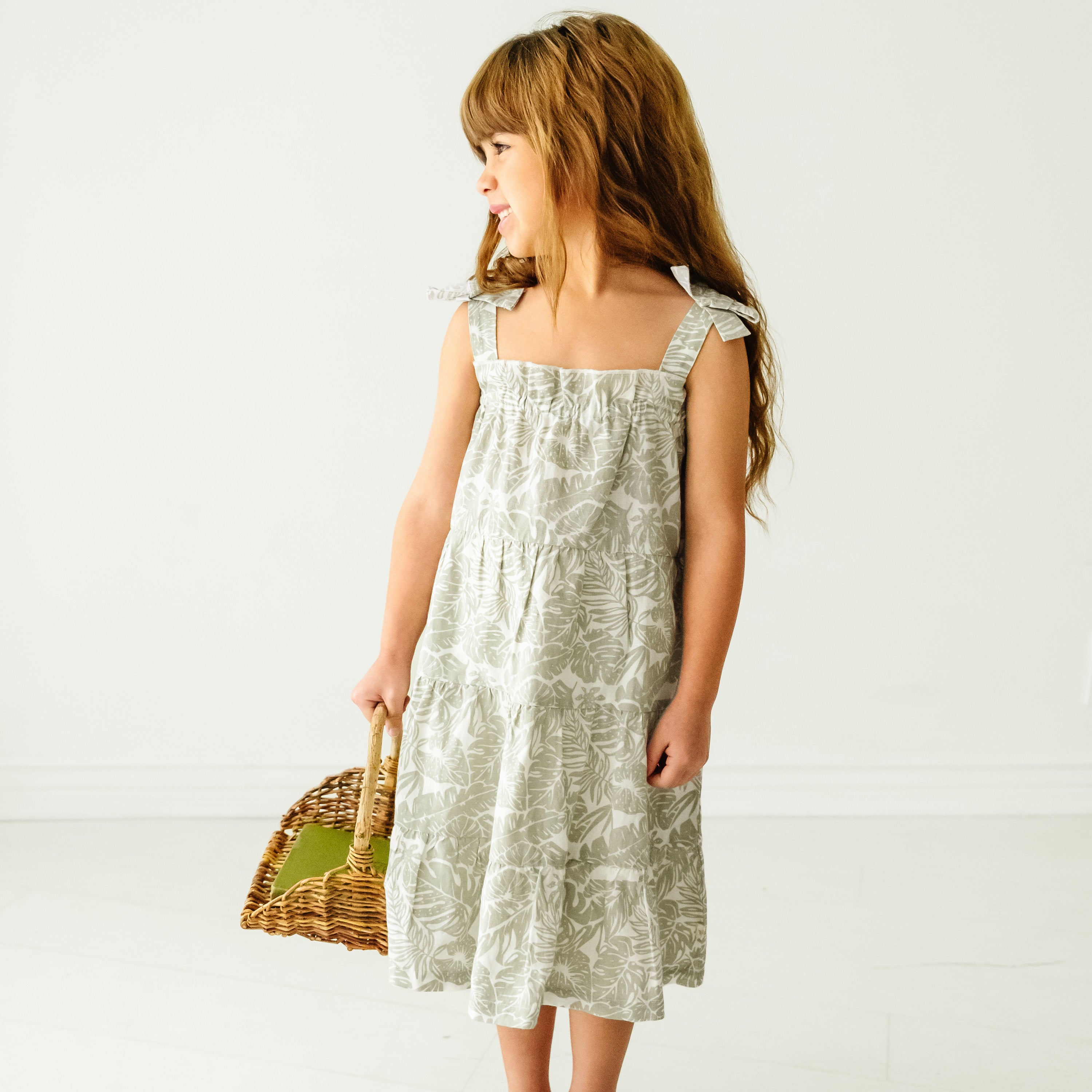 Organic Girls Tiered Strap Dress Linen - Palms Makemake Organics   