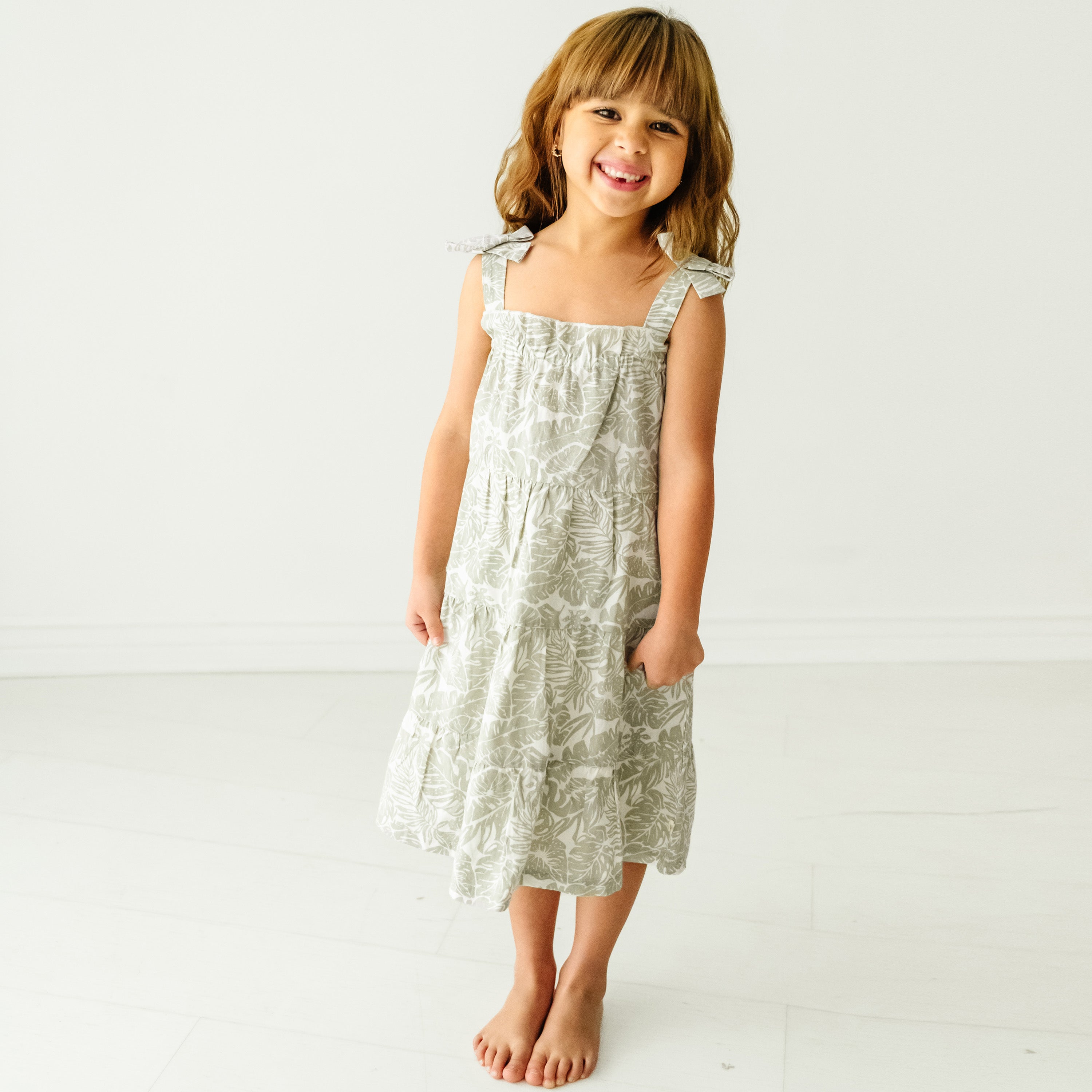 Organic Girls Tiered Strap Dress Linen - Palms Makemake Organics   