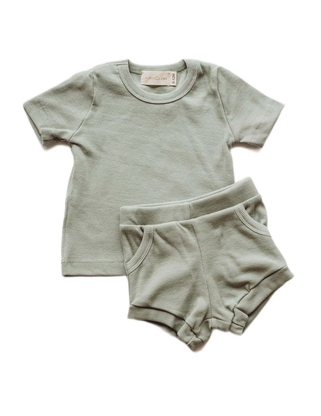 Organic Cotton Ribbed Knit Short Set in "Pistachio" Chubby Lamb   