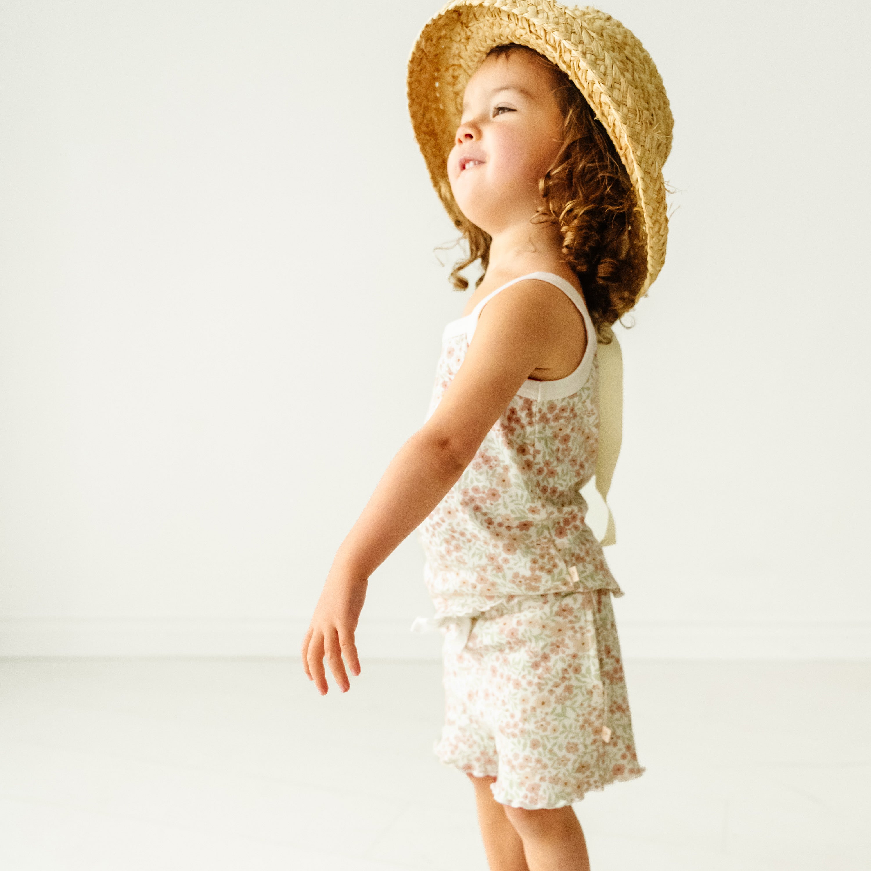 Organic Girls Spaghetti Top & Shorts Set - Summer Floral Makemake Organics   