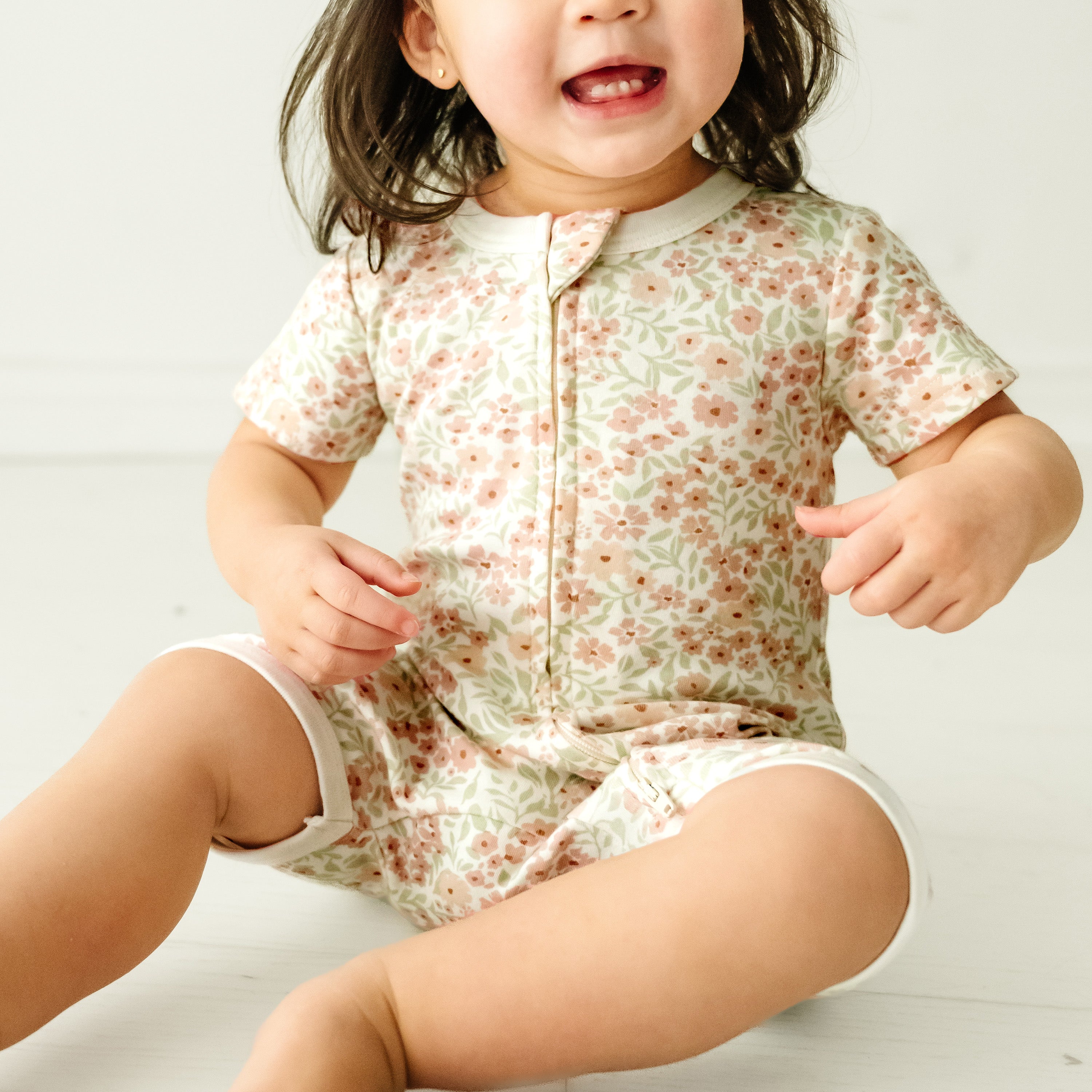 Organic Baby Short Zip Romper - Summer Floral Makemake Organics   