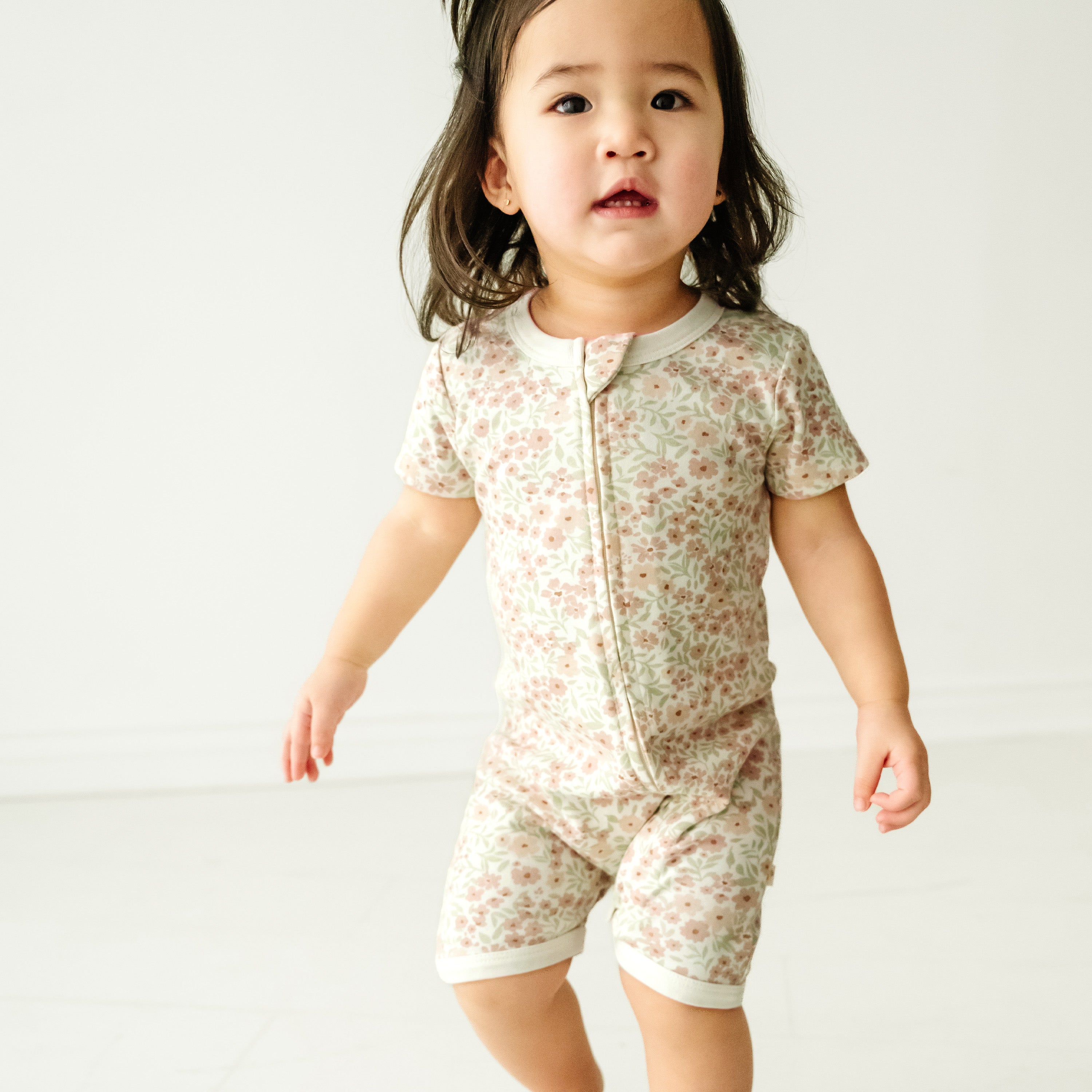 Organic Baby Short Zip Romper - Summer Floral Makemake Organics   