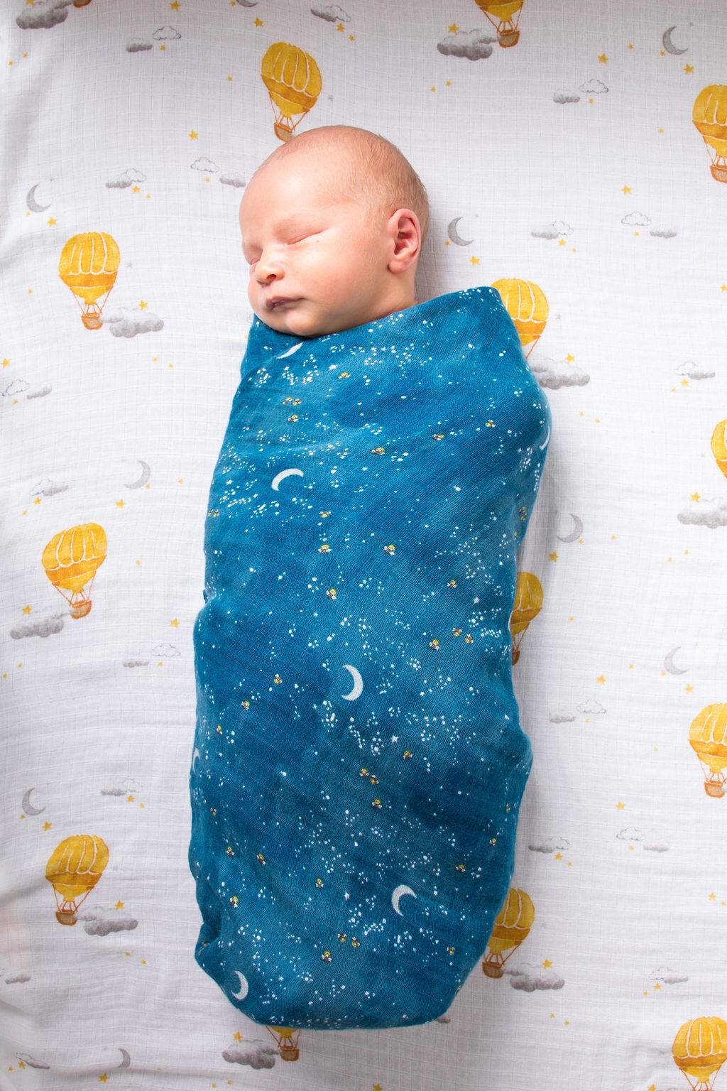 Organic Swaddle Set - Fly Me to the Moon (Starry Night & Hot Air Balloon) Malabar Baby   