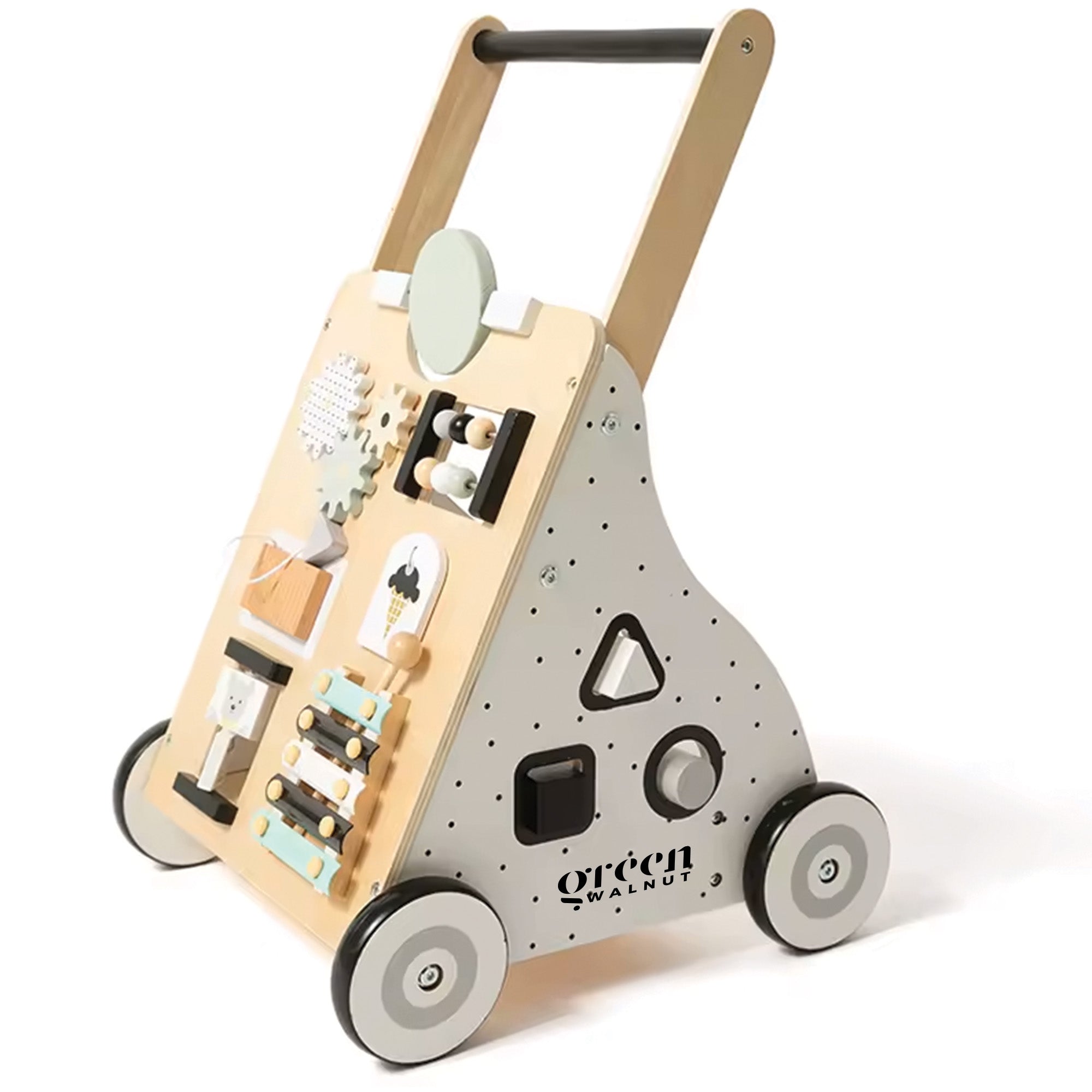 Wooden Activity Walker | Wooden Baby Walker | Toddler Walker Green Walnut   