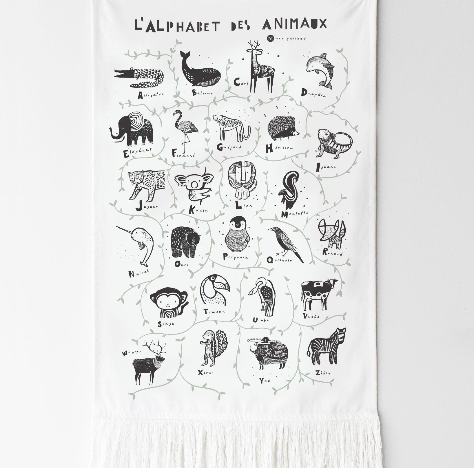 Animal Alphabet Printed Tapestry - French Edition Wee Gallery   