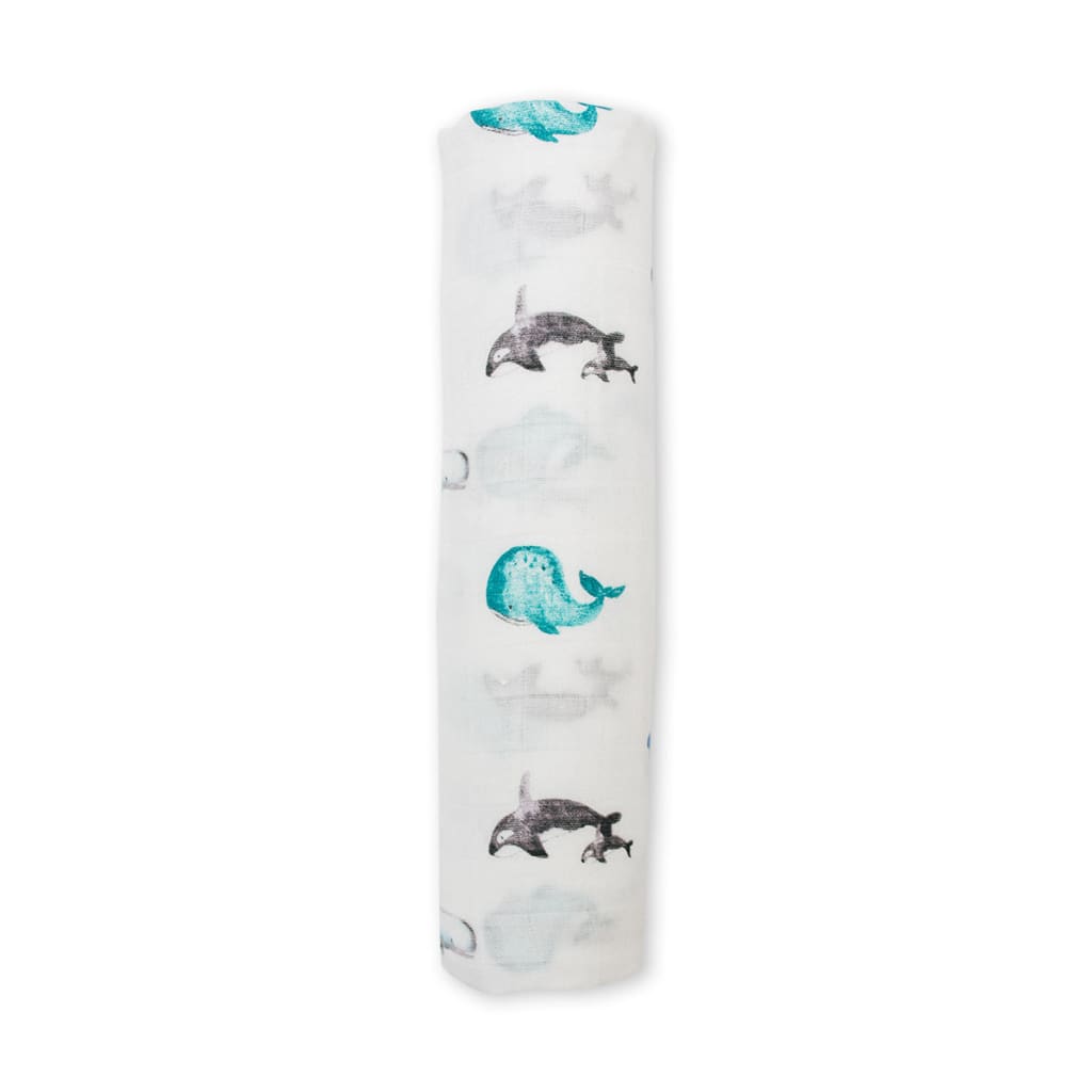 Bamboo Muslin Swaddle Lulujo Whales  