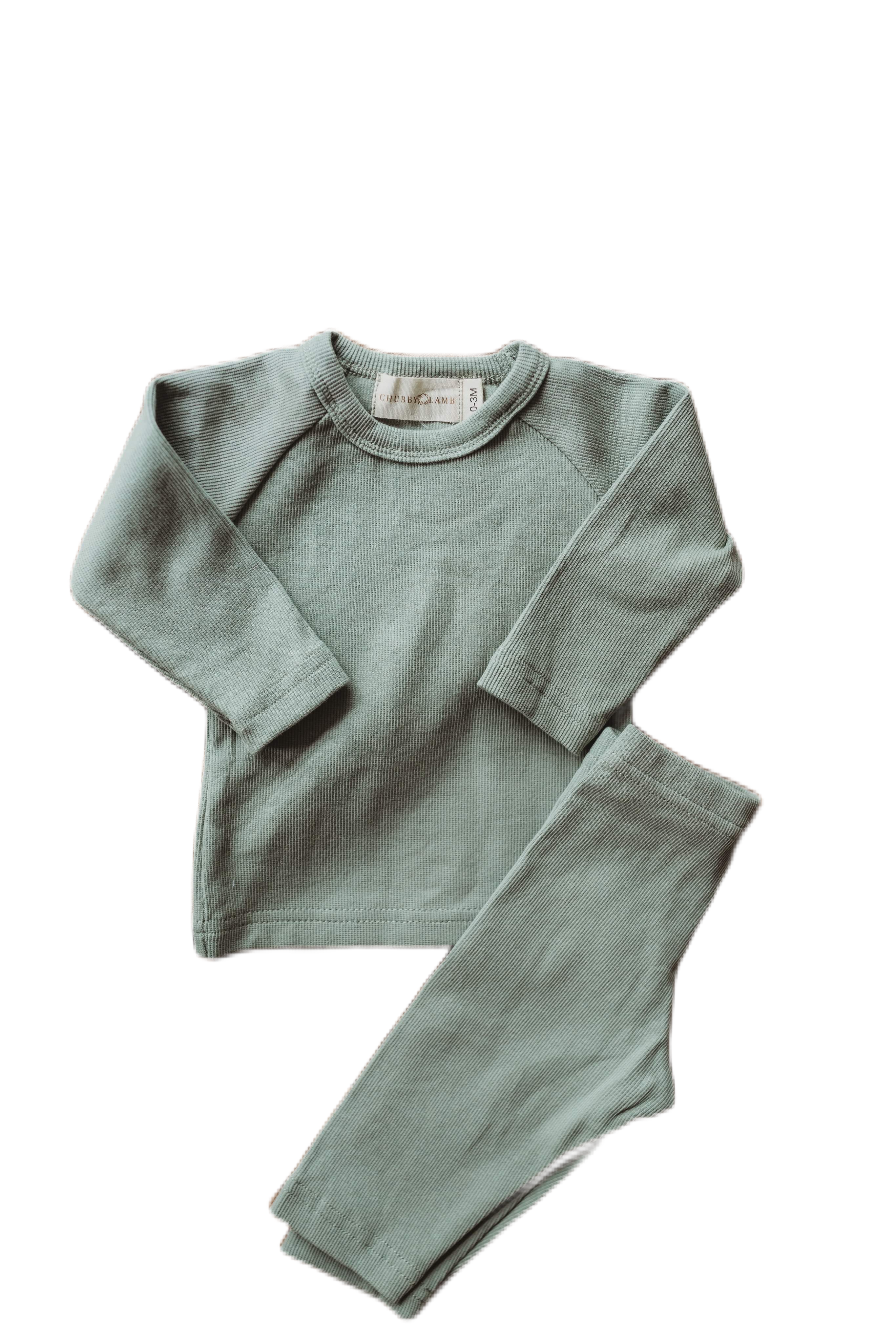 Organic Cotton Ribbed Knit Set in "Pistachio" Chubby Lamb   