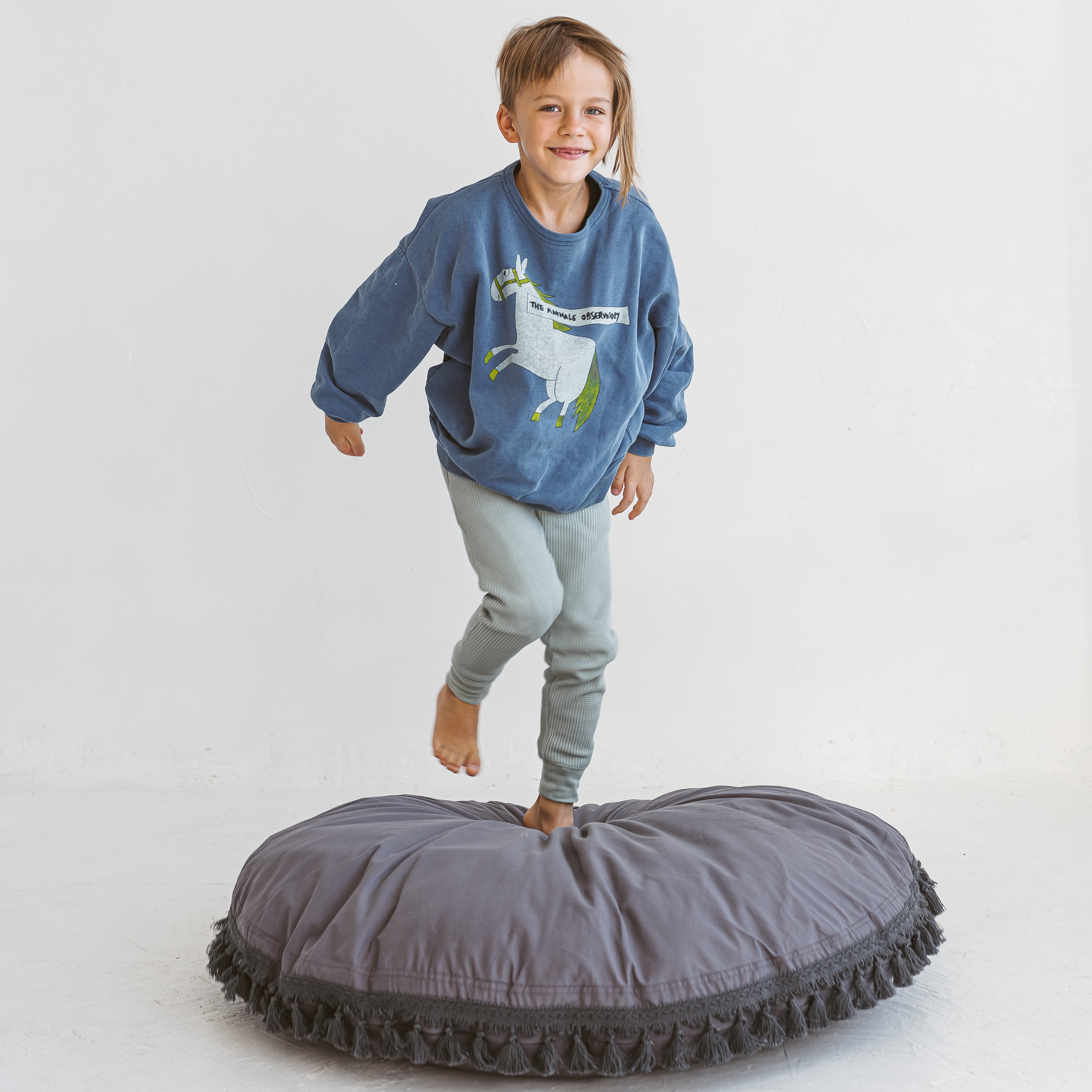 MINICAMP Large Floor Cushion With Tassels in Grey minicamp   