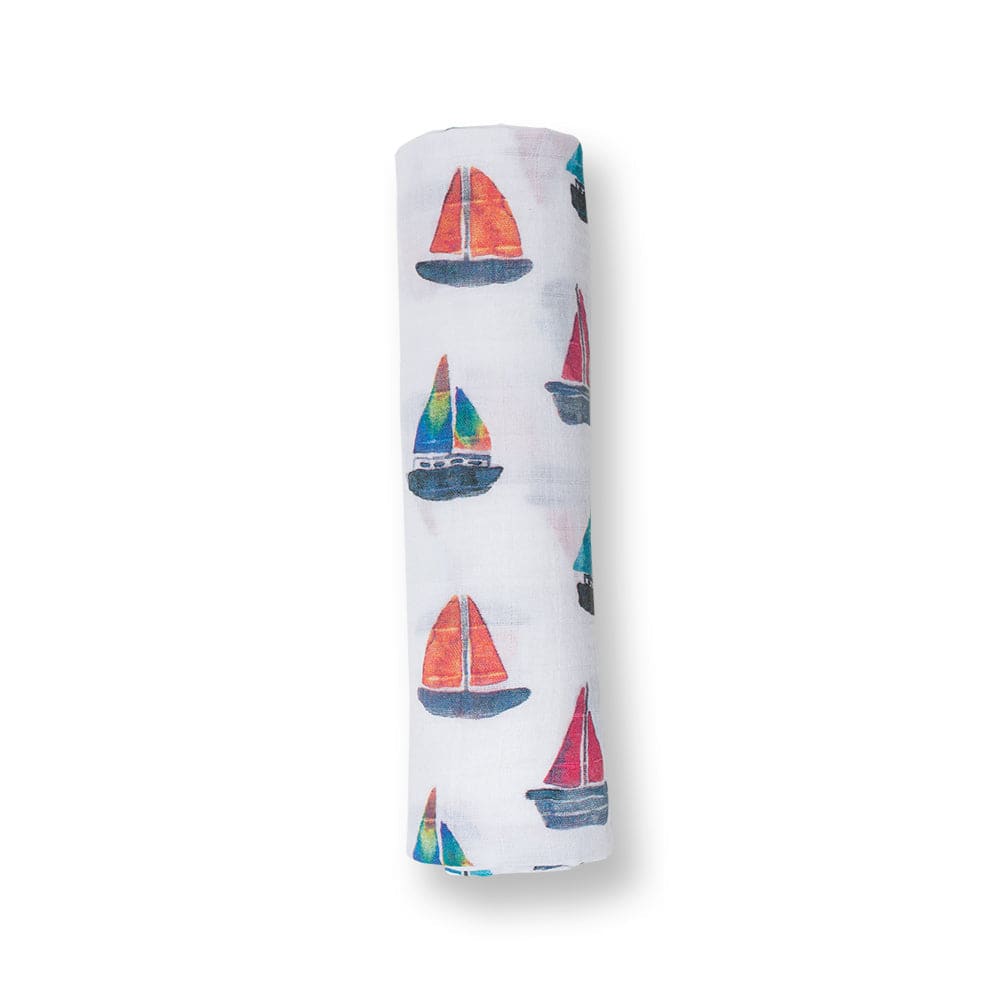 Cotton Muslin Swaddle Lulujo Sailboats  