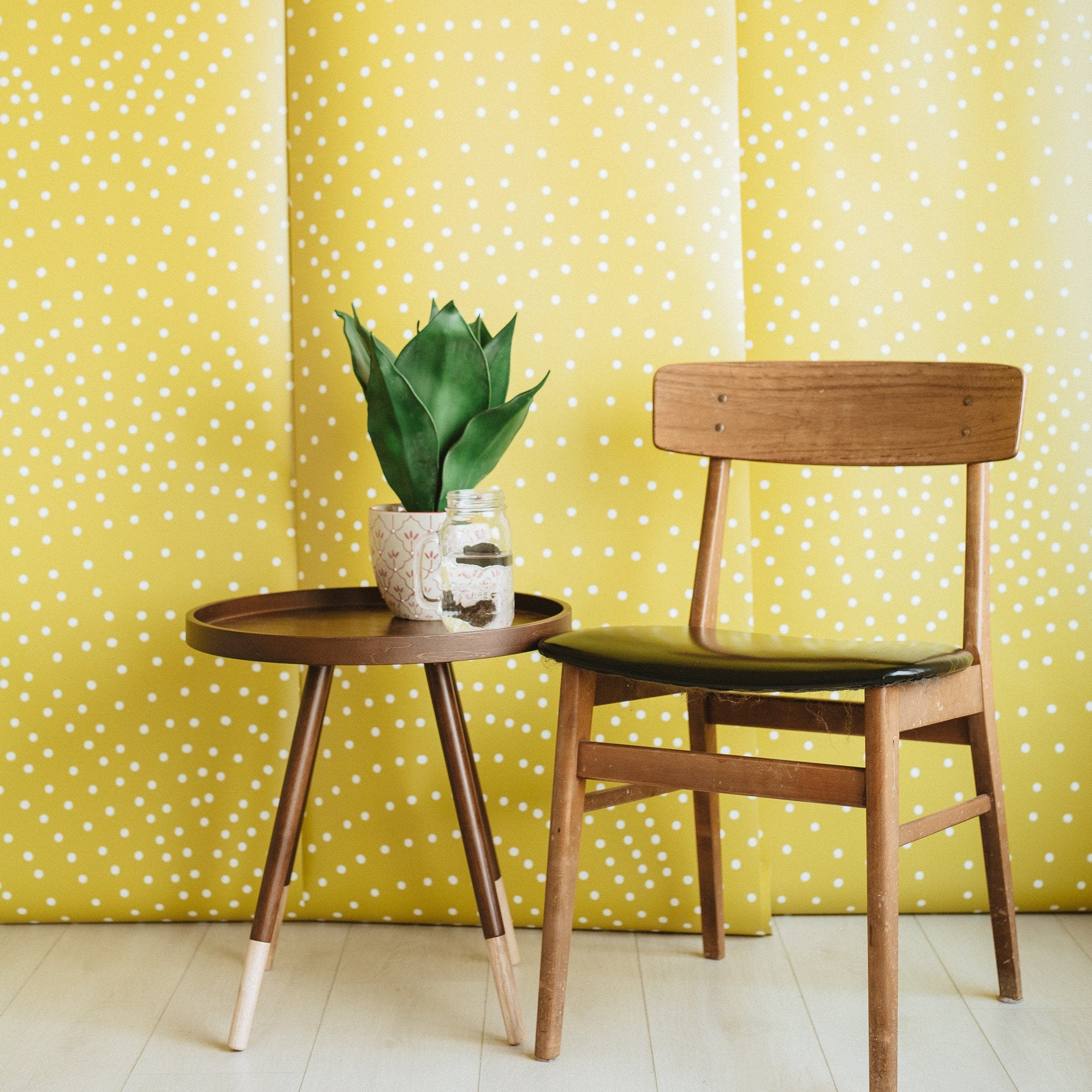 Crescent Polka Dots Mural Anewall Wallpaper Traditional - 150”W x 108”H Mustard