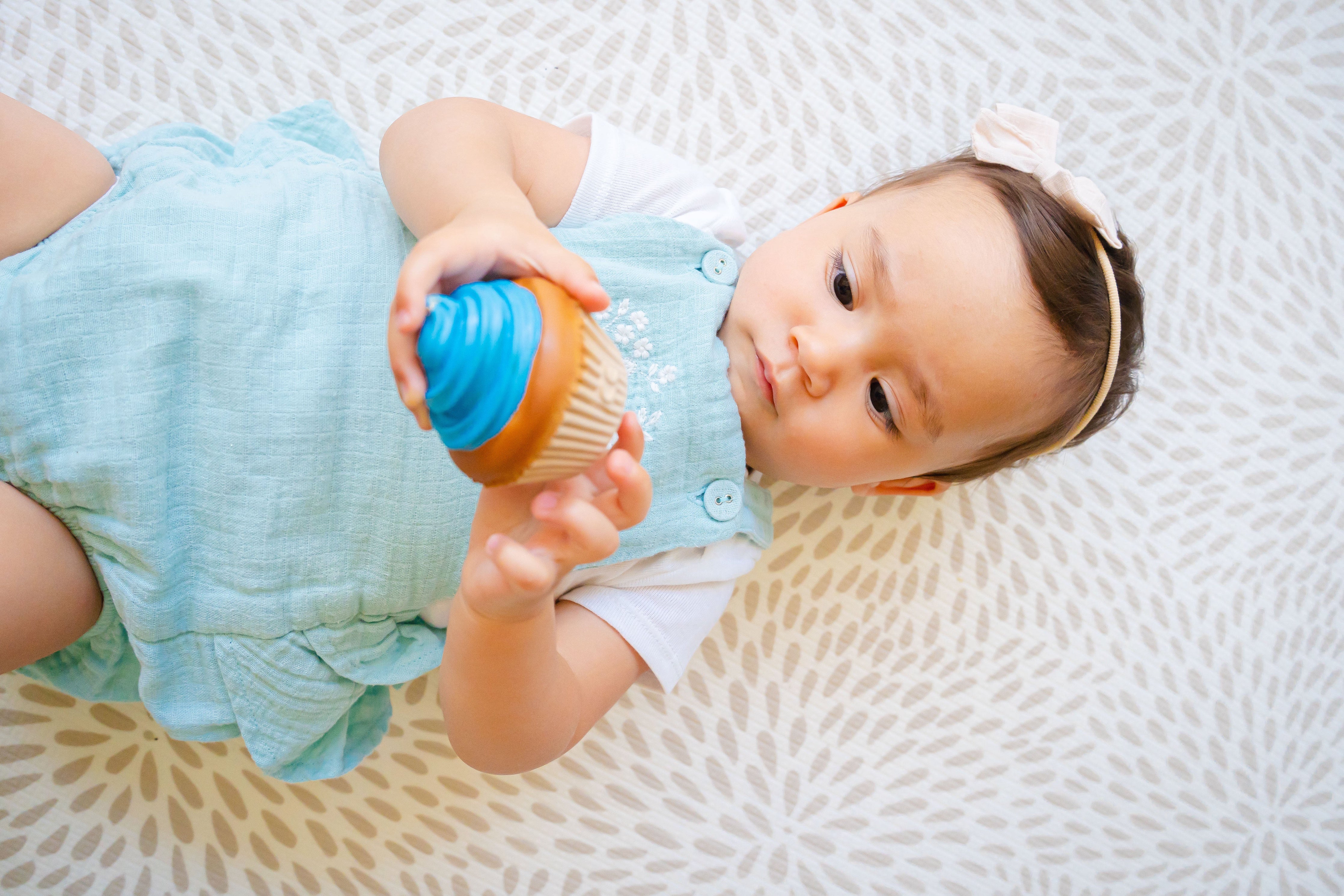 Cupcake Natural Rubber Teether, Rattle & Pretend Play Tikiri Toys   