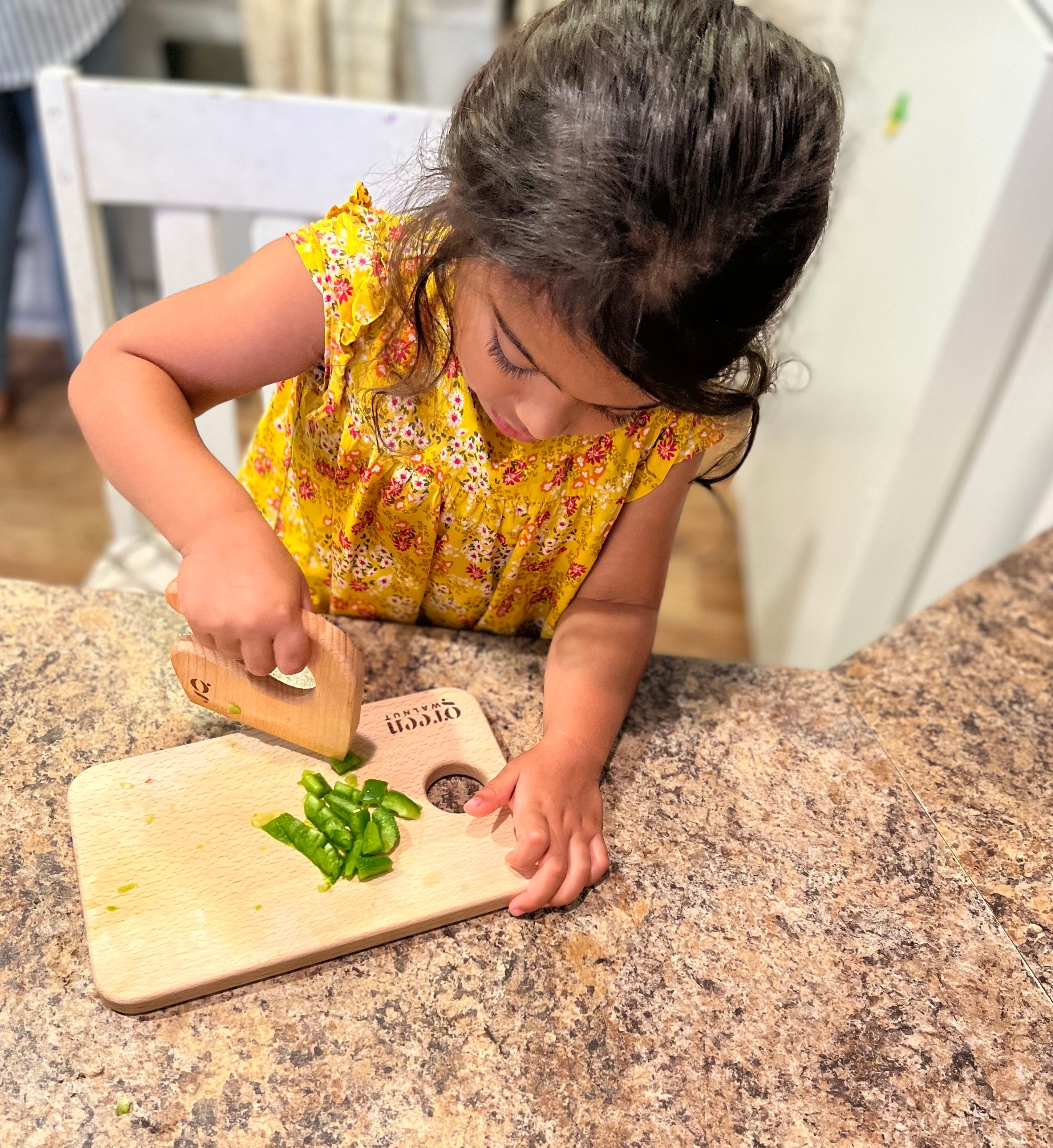 Kids Wooden Knife & Cutting Board | Safe Knife for Children | Wooden Cutter for Children ( Knife + Cutting Board) Green Walnut   