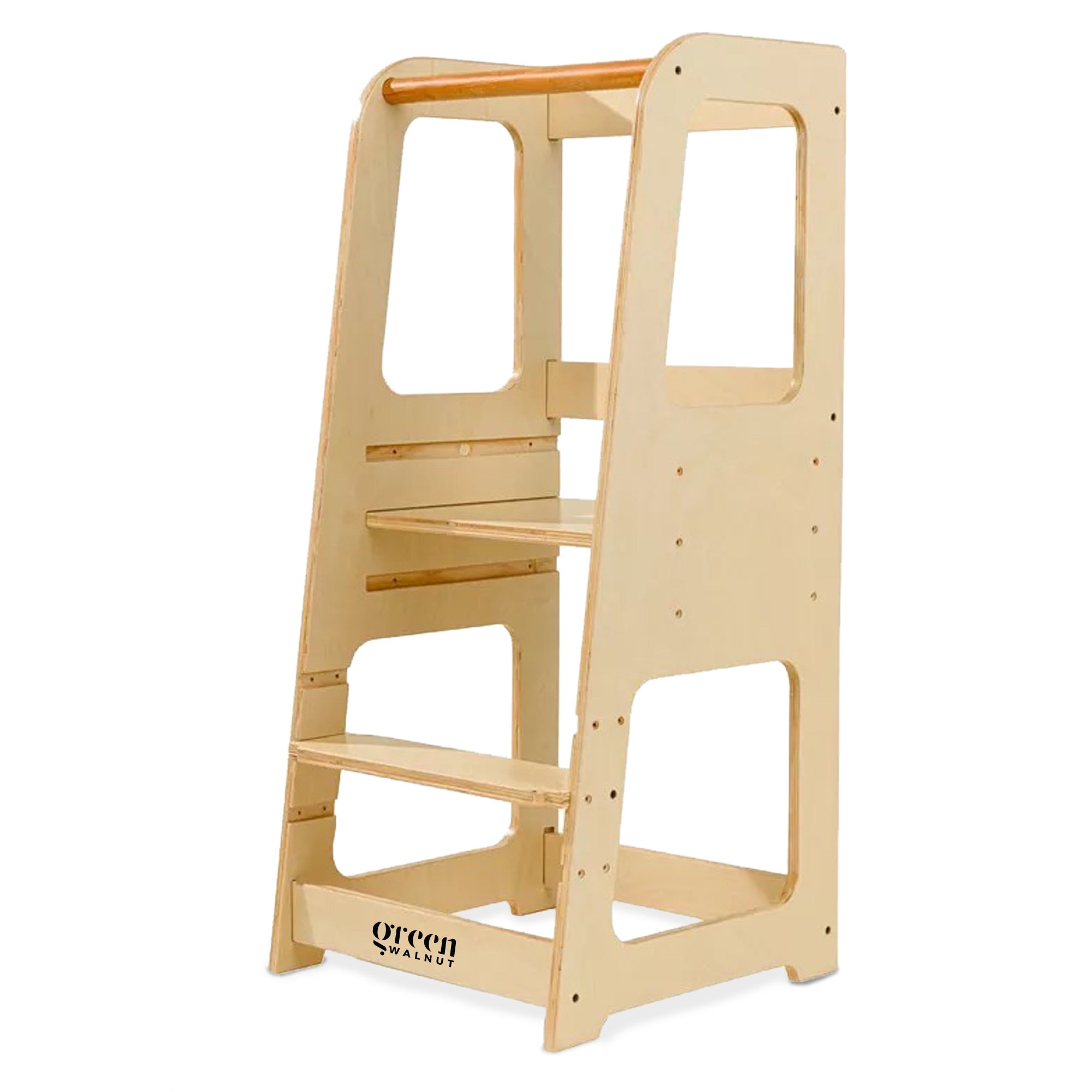 Kids & Toddler Learning Tower | Kitchen Step Stool ( Natural ) Green Walnut   