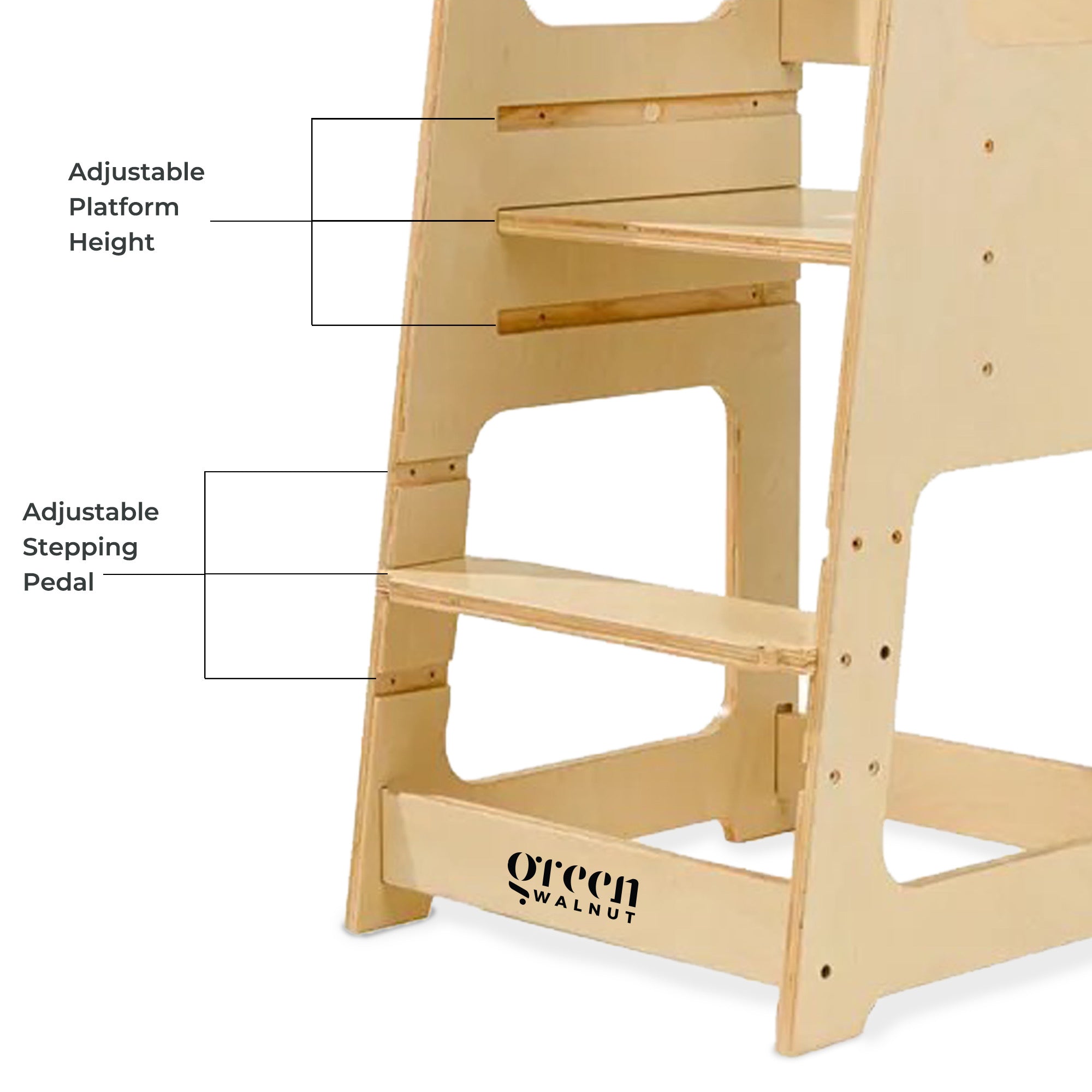 Kids & Toddler Learning Tower | Kitchen Step Stool ( Natural ) Green Walnut   