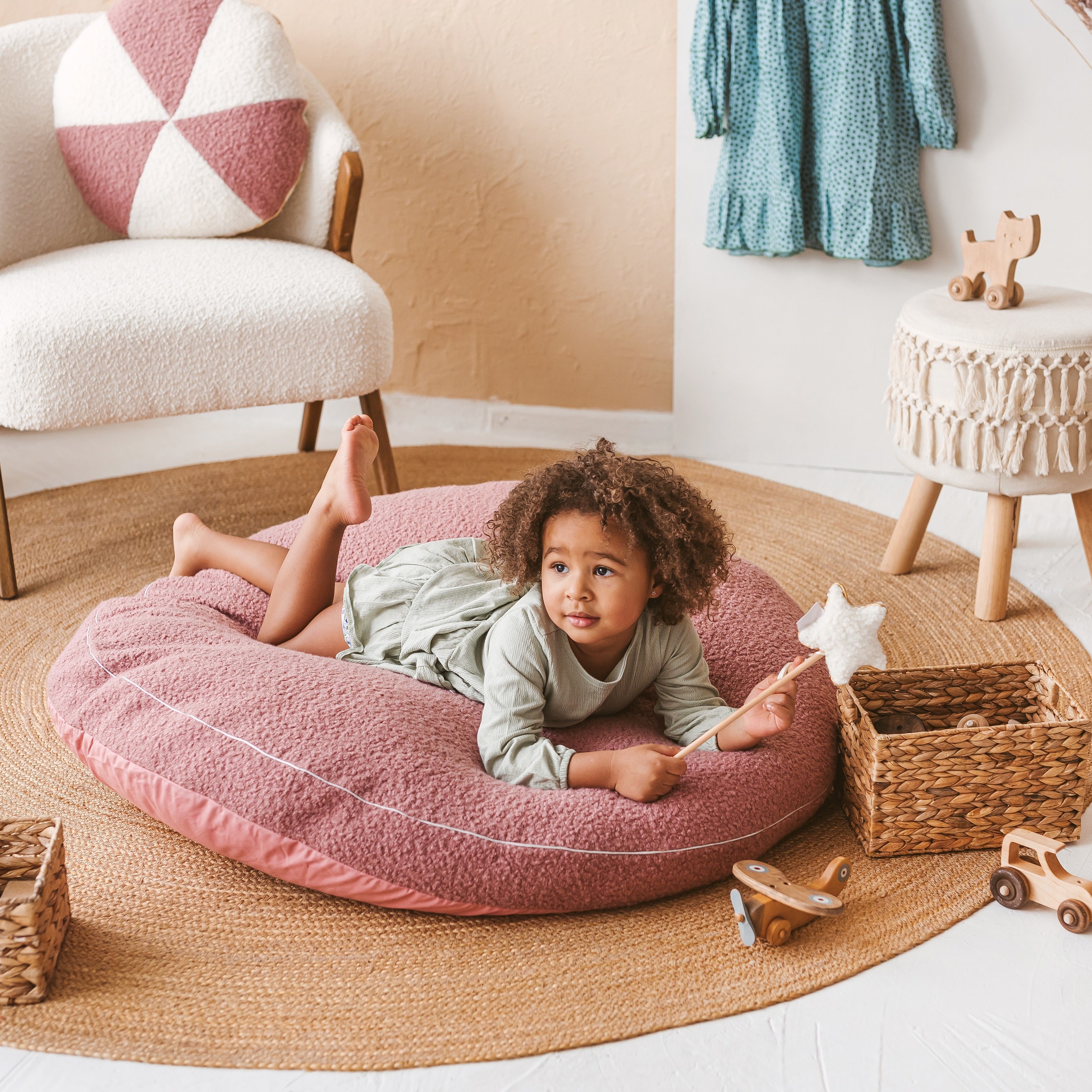 MINICAMP Boucle Fabric Kids Floor Cushion in Rose minicamp   