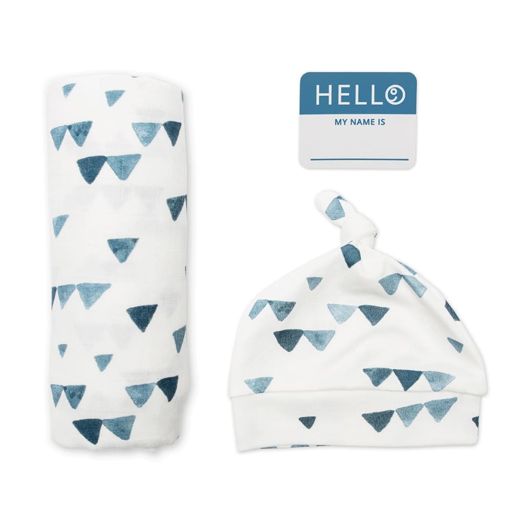 Hat & Swaddle Sets Lulujo Navy Triangles  