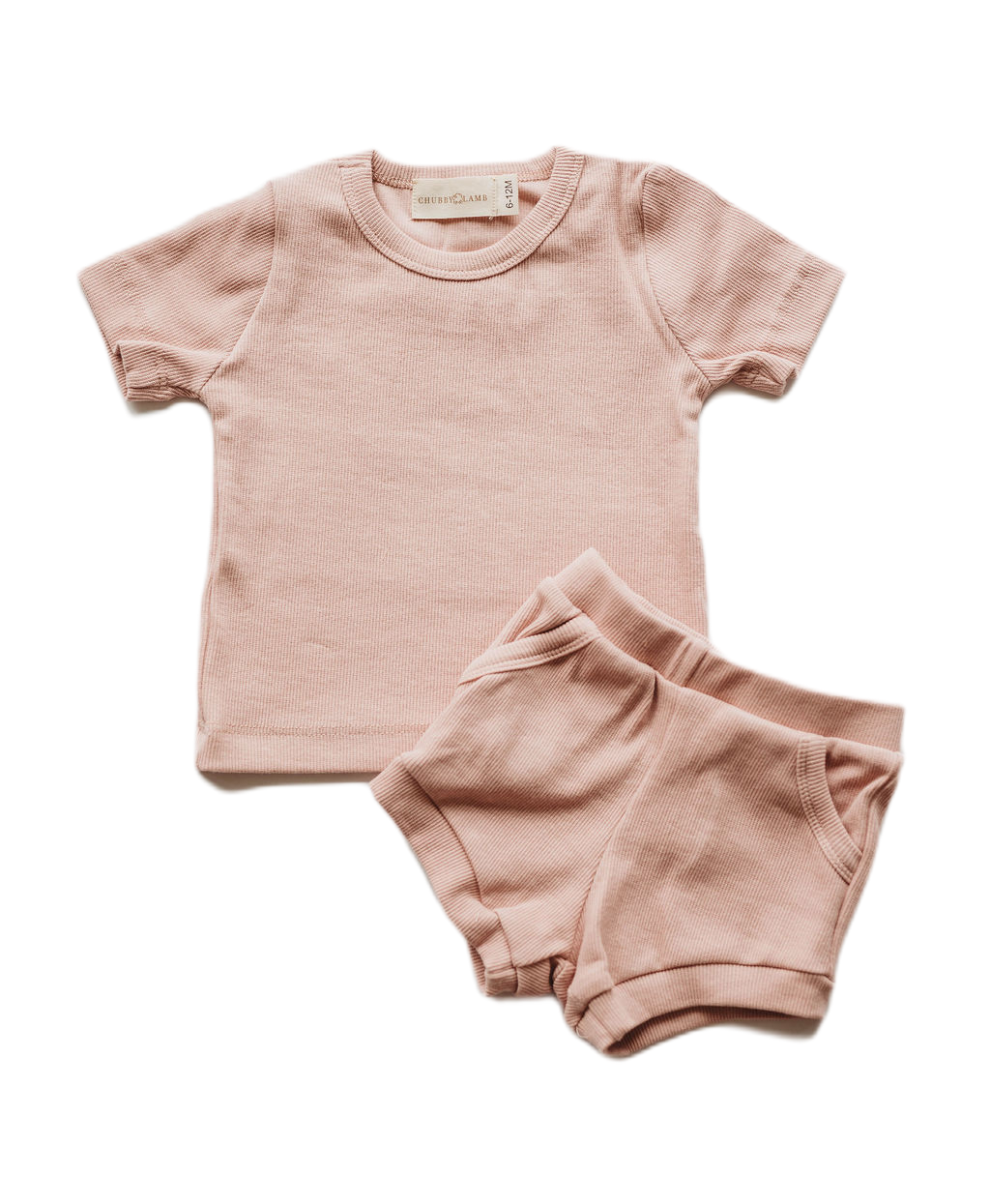 Organic Cotton Ribbed Knit Short Set in "Mauve" Chubby Lamb   