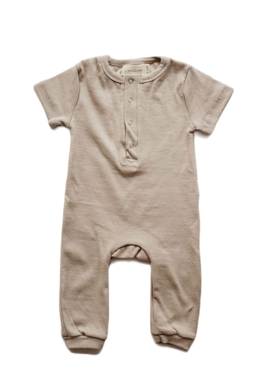 Organic Cotton Ribbed Knit Romper in "Mushroom" Chubby Lamb   