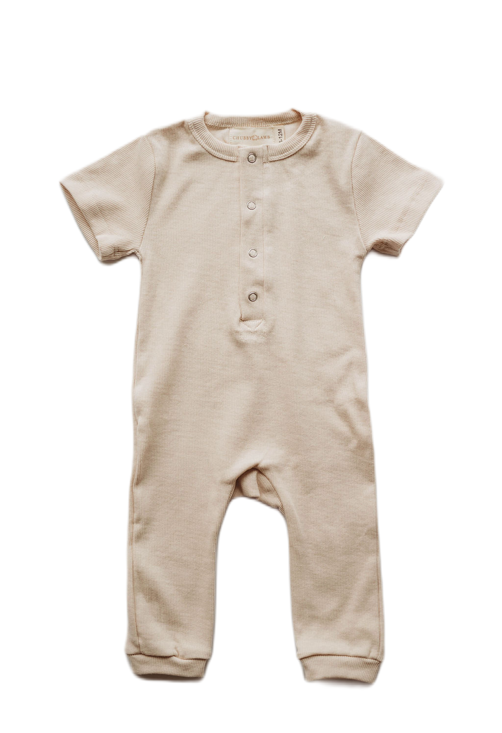 Organic Cotton Ribbed Knit Romper in "Oat" Chubby Lamb   