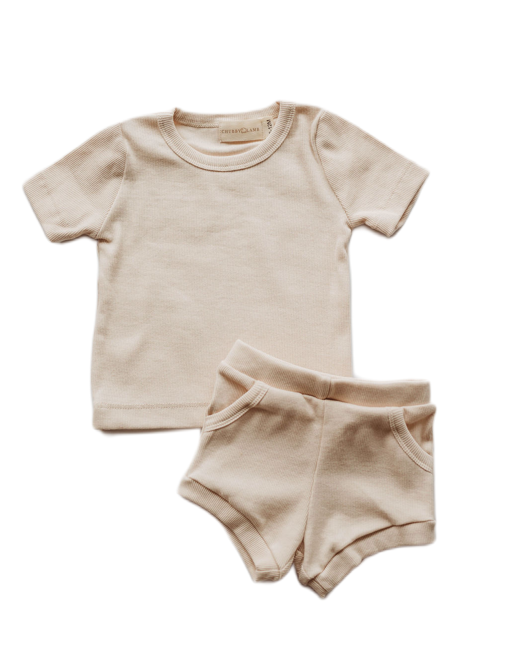 Organic Cotton Ribbed Knit Short Set in "Oat" Chubby Lamb   