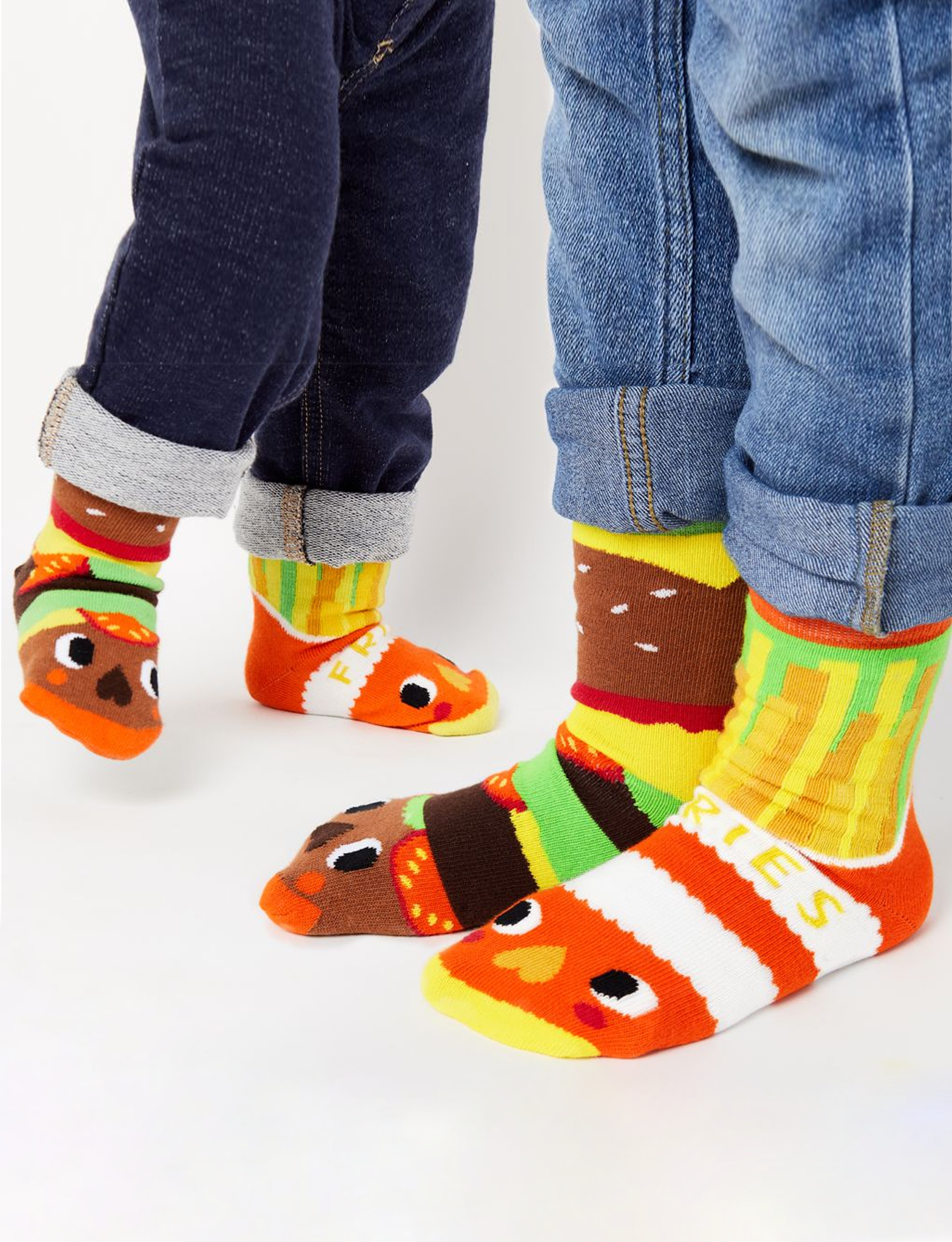 BURGER & FRIES DAD-and-ME MATCHY MISMATCHY SOCKS SET Pals Socks ADULT SMALL KIDS SMALL 