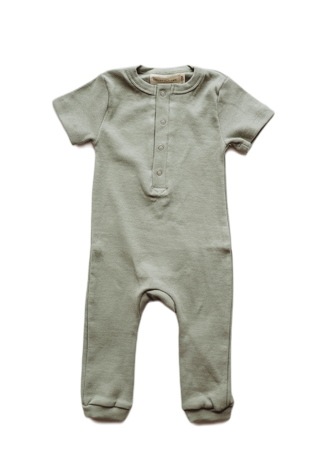 Organic Cotton Ribbed Knit Romper in "Pistachio" Chubby Lamb   