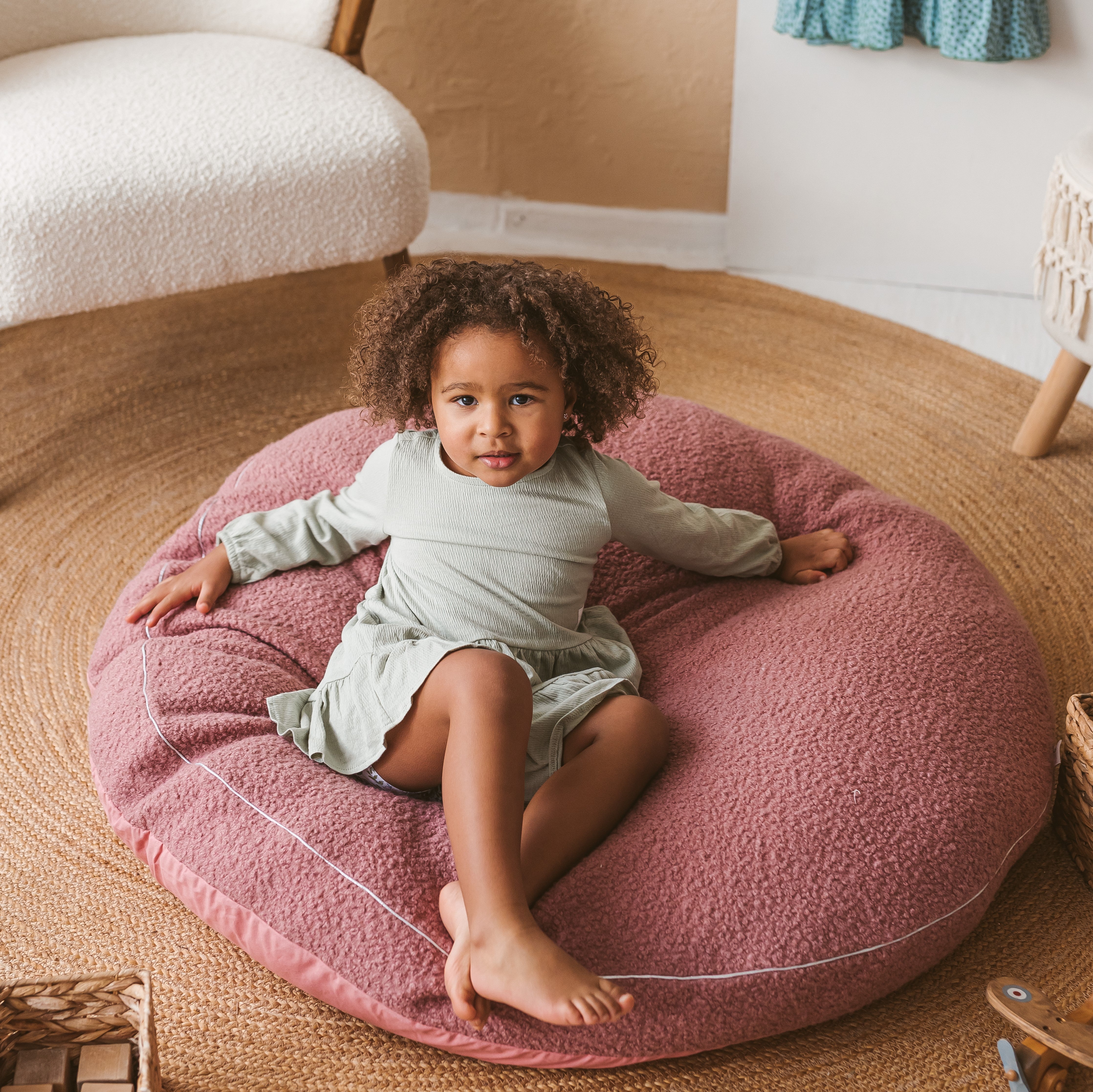 MINICAMP Boucle Fabric Kids Floor Cushion in Rose minicamp   