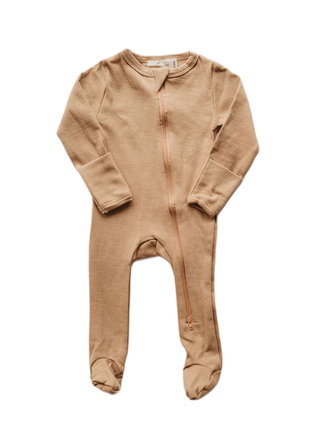 Organic Cotton Ribbed Knit One-Piece Footed Zipper in "Wheat" Chubby Lamb   