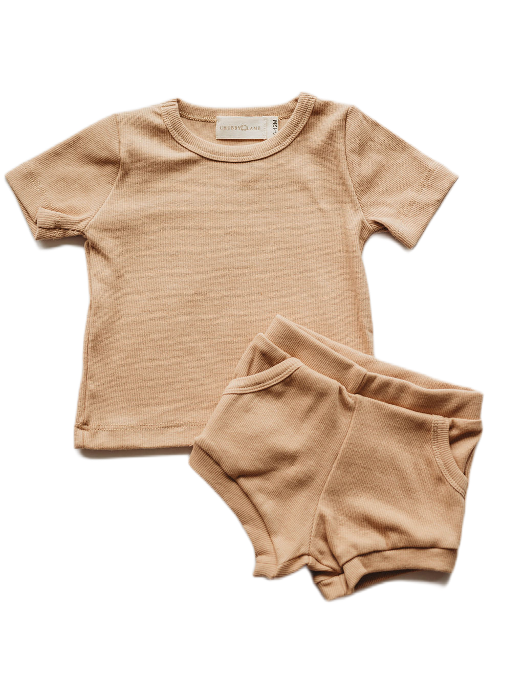 Organic Cotton Ribbed Knit Short Set in "Wheat" Chubby Lamb   