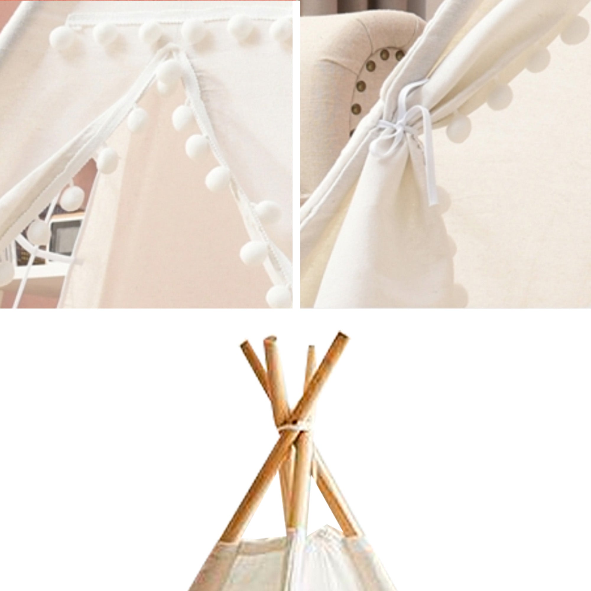 Large Foldable Kids Canvas Teepee Play Tent With Lights  ( White ) Green Walnut   