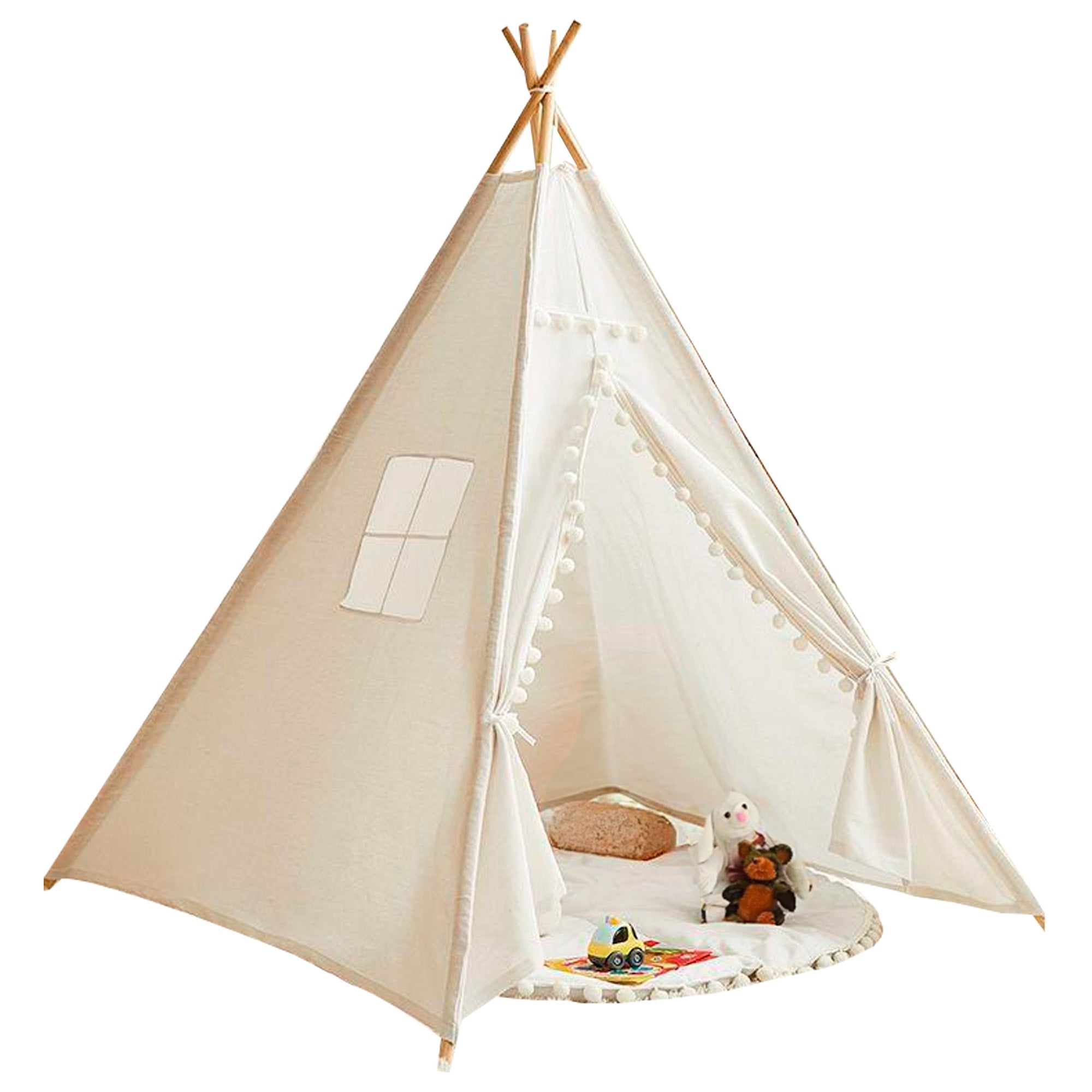 Large Foldable Kids Canvas Teepee Play Tent With Lights  ( White ) Green Walnut   